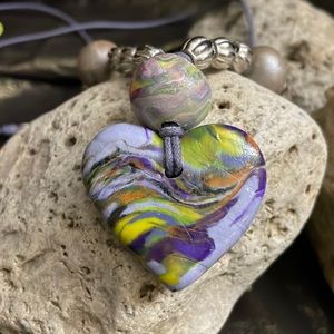 Heart shape polymer clay pendant LL2C N111